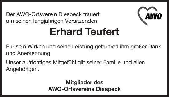 Traueranzeige von Erhard Teufert von Neustadt/ Scheinfeld/ Uffenheim