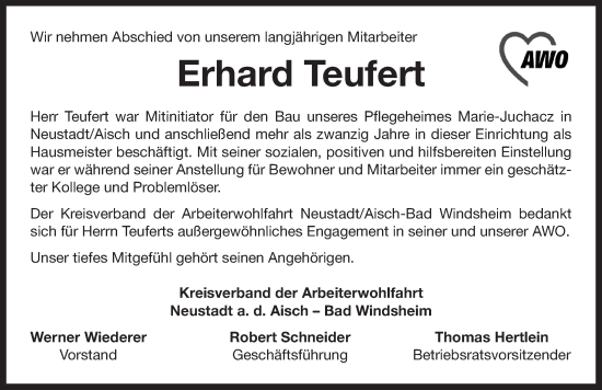 Traueranzeige von Erhard Teufert von Neustadt/ Scheinfeld/ Uffenheim