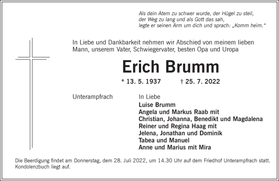 Traueranzeige von Erich Brumm von Dinkelsbühl/ Feuchtwangen