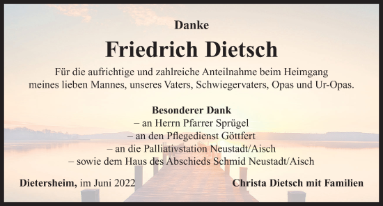 Traueranzeige von Friedrich Dietsch von Neustadt/ Scheinfeld/ Uffenheim