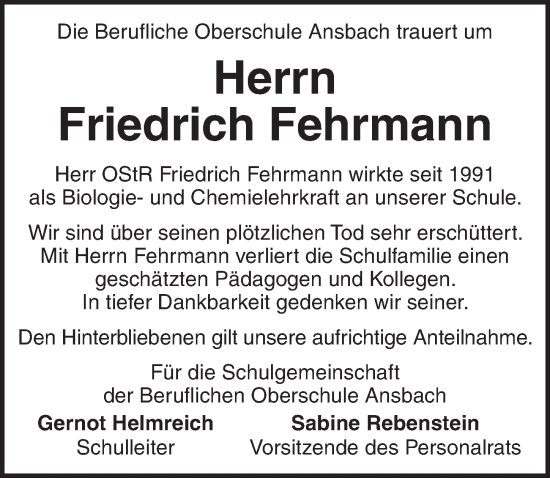 Traueranzeige von Friedrich Fehrmann von GE