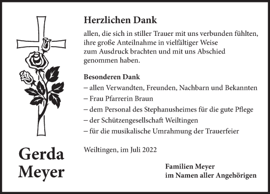 Traueranzeige von Gerda Meyer von Dinkelsbühl/ Feuchtwangen