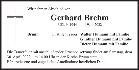 Traueranzeige von Gerhard Brehm von Neustadt/ Scheinfeld/ Uffenheim