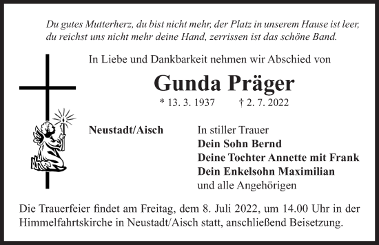 Traueranzeige von Gunda Präger von Neustadt/ Scheinfeld/ Uffenheim