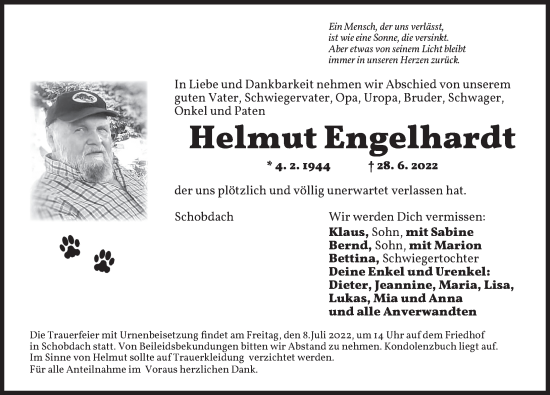 Traueranzeige von Helmut Engelhardt von Dinkelsbühl/ Feuchtwangen