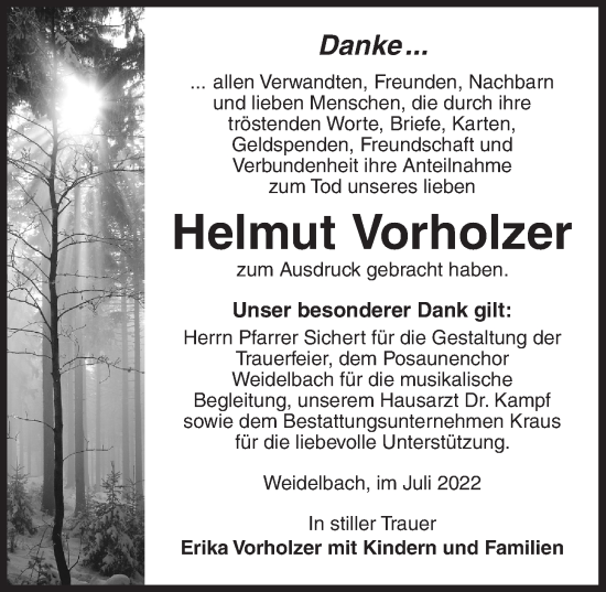 Traueranzeige von Helmut Vorholzer von Dinkelsbühl/ Feuchtwangen