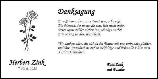 Traueranzeige von Herbert Zink von Dinkelsbühl/ Feuchtwangen