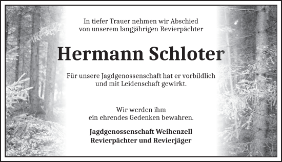 Traueranzeige von Hermann Schloter von Ansbach