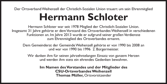 Traueranzeige von Hermann Schloter von Ansbach