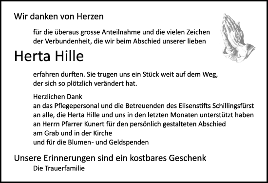 Traueranzeige von Herta Hille von Rothenburg