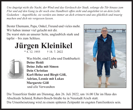 Traueranzeige von Jürgen Kleinikel von Neustadt/ Scheinfeld/ Uffenheim