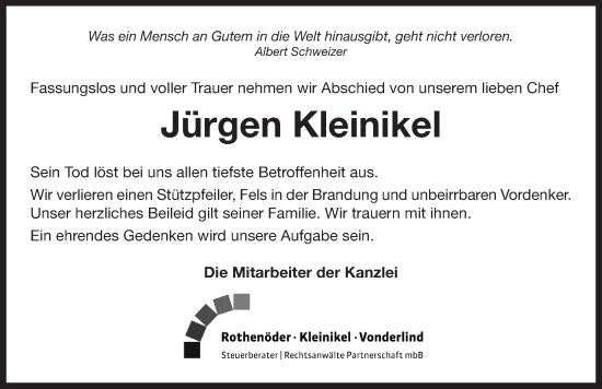 Traueranzeige von Jürgen Kleinikel von Neustadt/ Scheinfeld/ Uffenheim