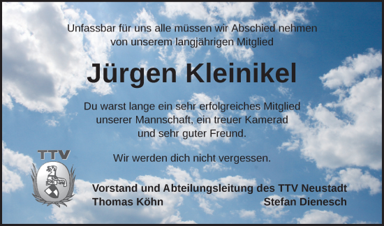 Traueranzeige von Jürgen Kleinikel von Neustadt/ Scheinfeld/ Uffenheim