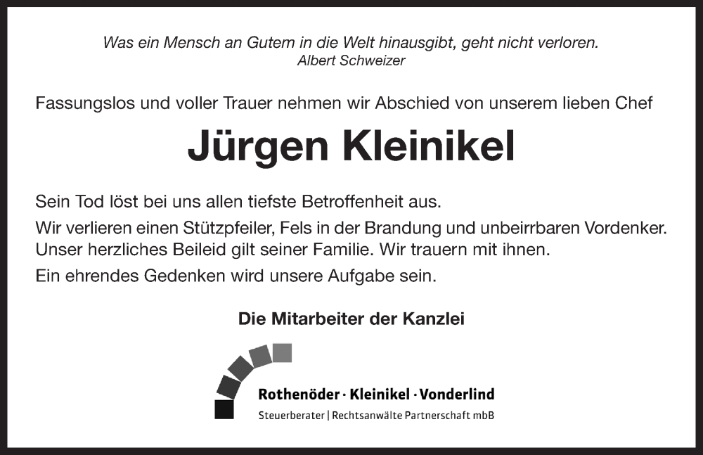  Traueranzeige für Jürgen Kleinikel vom 23.07.2022 aus Neustadt/ Scheinfeld/ Uffenheim
