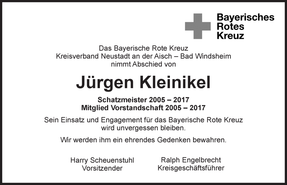  Traueranzeige für Jürgen Kleinikel vom 25.07.2022 aus Neustadt/ Scheinfeld/ Uffenheim