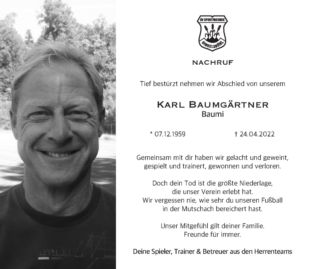  Traueranzeige für Karl Baumgärtner vom 27.04.2022 aus Dinkelsbühl/ Feuchtwangen