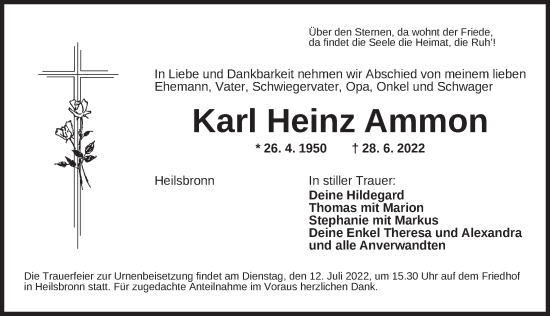 Traueranzeige von Karl Heinz Ammon von Ansbach