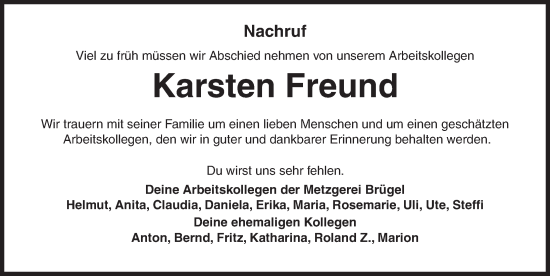 Traueranzeige von Karsten Freund von Neustadt/ Scheinfeld/ Uffenheim