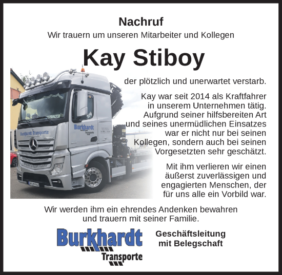 Traueranzeige von Kay Stiboy von Dinkelsbühl/ Feuchtwangen