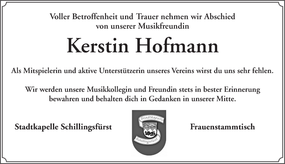  Traueranzeige für Kerstin Hofmann vom 09.07.2022 aus Rothenburg