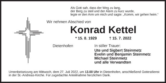 Traueranzeige von Konrad Kettel von Ansbach