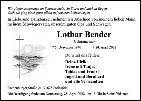 Traueranzeige von Lothar Bender von Rothenburg