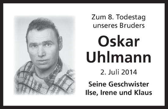 Traueranzeige von Oskar Uhlmann von Ansbach