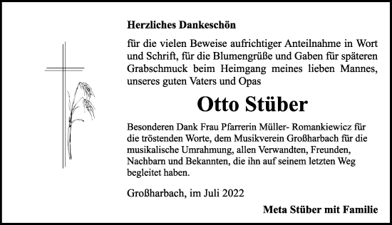 Traueranzeige von Otto Stüber von Rothenburg