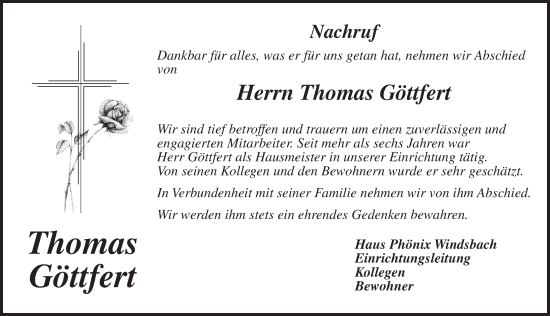 Traueranzeige von Thomas Göttfert von Ansbach