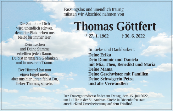 Traueranzeige von Thomas Göttfert von Ansbach