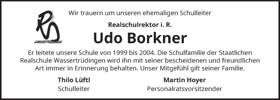 Traueranzeige von Udo Borkner von Ansbach