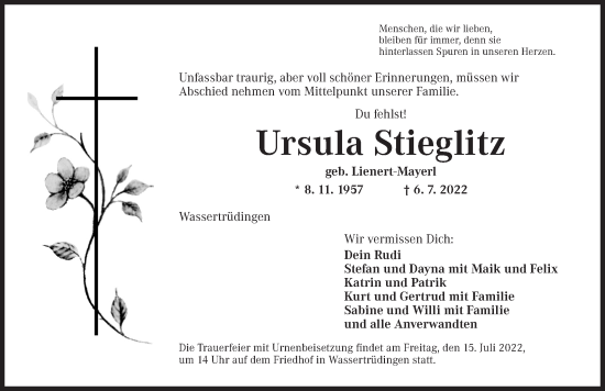 Traueranzeige von Ursula Stieglitz von Dinkelsbühl/ Feuchtwangen
