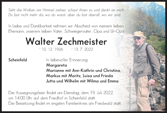 Traueranzeige von Walter Zechmeister von Neustadt/ Scheinfeld/ Uffenheim