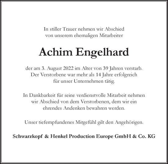 Traueranzeige von Achim Engelhard