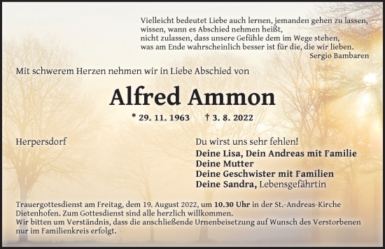 Traueranzeige von Alfred Ammon von Ansbach