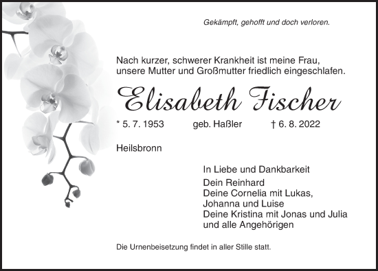 Traueranzeige von Elisabeth Fischer von Ansbach