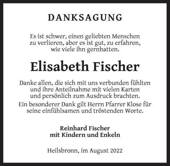 Traueranzeige von Elisabeth Fischer von Ansbach