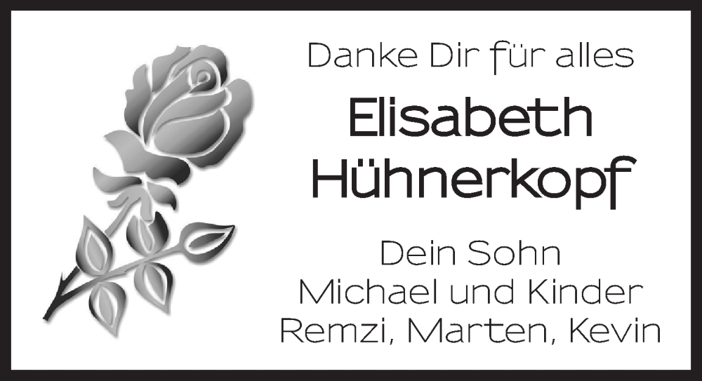  Traueranzeige für Elisabeth Hühnerkopf vom 13.08.2022 aus Neustadt/ Scheinfeld/ Uffenheim