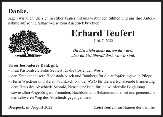 Traueranzeige von Erhard Teufert von Neustadt/ Scheinfeld/ Uffenheim