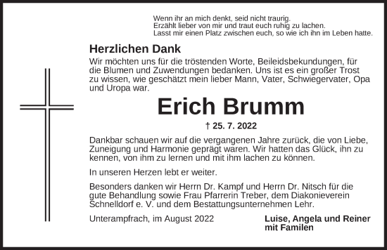 Traueranzeige von Erich Brumm von Dinkelsbühl/ Feuchtwangen