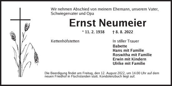 Traueranzeige von Ernst Neumeier von Ansbach