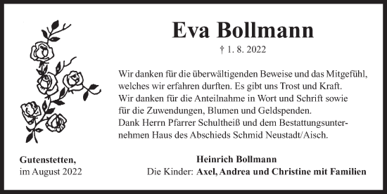 Traueranzeige von Eva Bollmann von Neustadt/ Scheinfeld/ Uffenheim