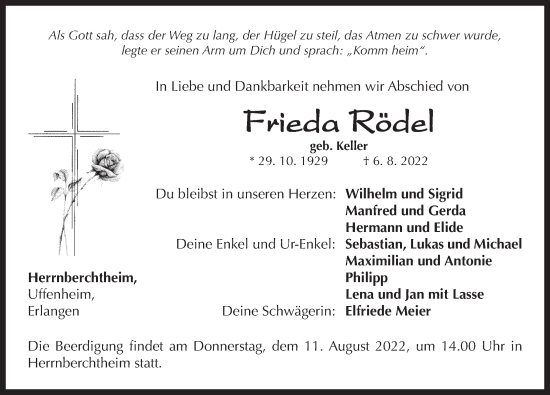 Traueranzeige von Frieda Rödel von Neustadt/ Scheinfeld/ Uffenheim