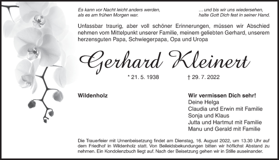 Traueranzeige von Gerhard Kleinert von Dinkelsbühl/ Feuchtwangen