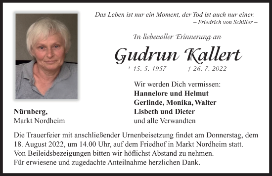 Traueranzeige von Gudrun Kallert von Neustadt/ Scheinfeld/ Uffenheim