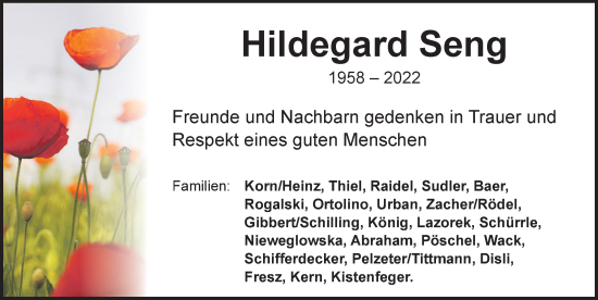 Traueranzeige von Hildegard Seng von Rothenburg