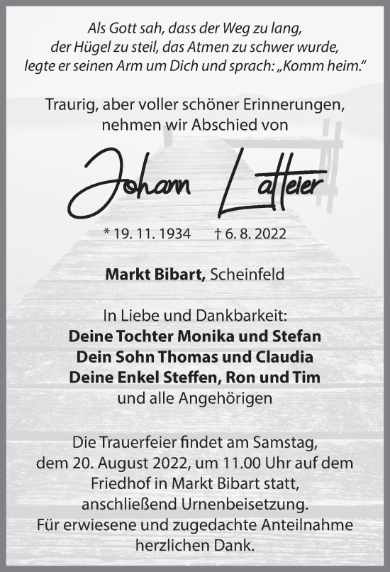 Traueranzeige von Johann Latteier von Neustadt/ Scheinfeld/ Uffenheim