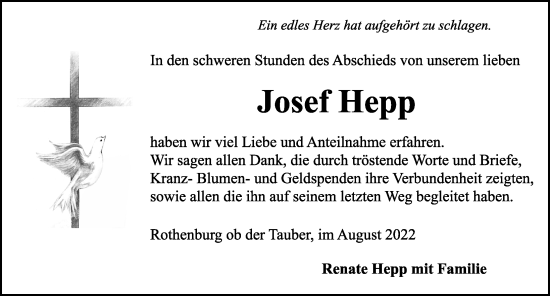 Traueranzeige von Josef Hepp von Rothenburg