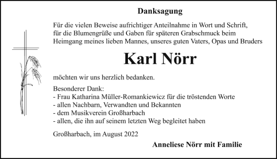 Traueranzeige von Karl Nörr von Rothenburg