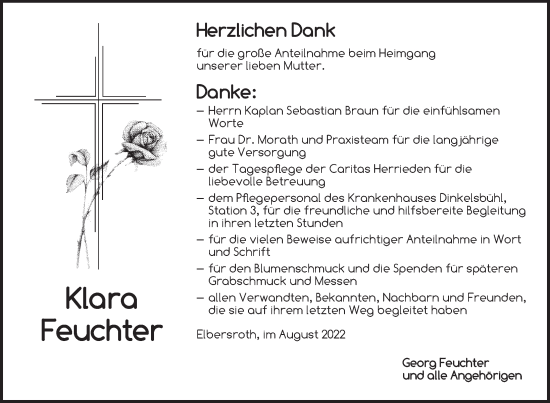 Traueranzeige von Klara Feuchter von Dinkelsbühl/ Feuchtwangen